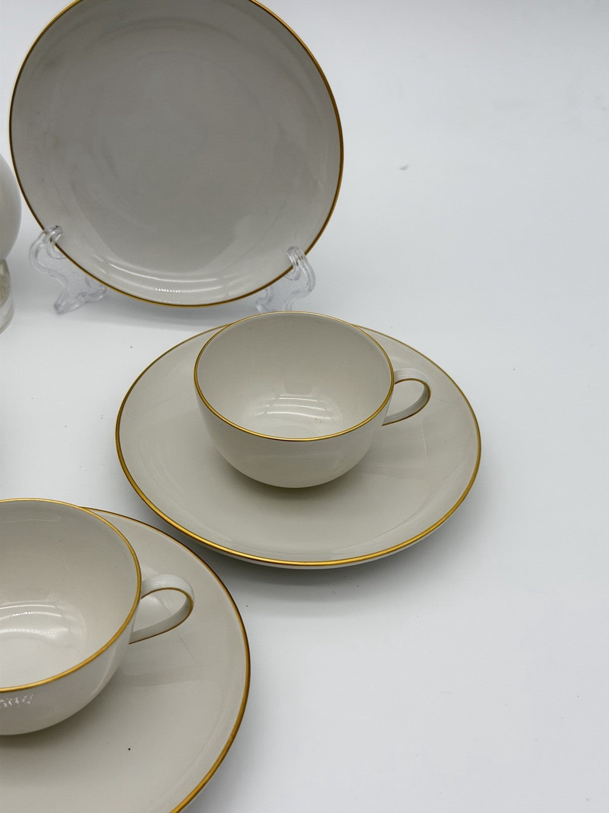 KPM Berlin Porcelain 1850 Demitasse Cups & Saucers White /gold Rim Antique