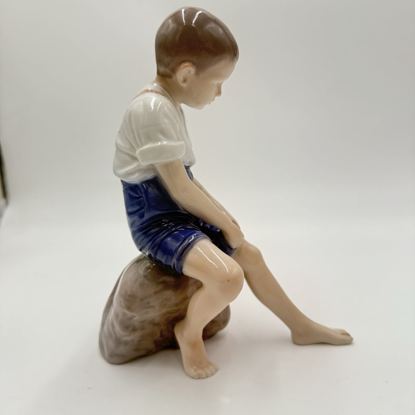 Bing & Grondahl Porcelain Denmark 8in Paddling About # 1757 Boy On Rock Figurine