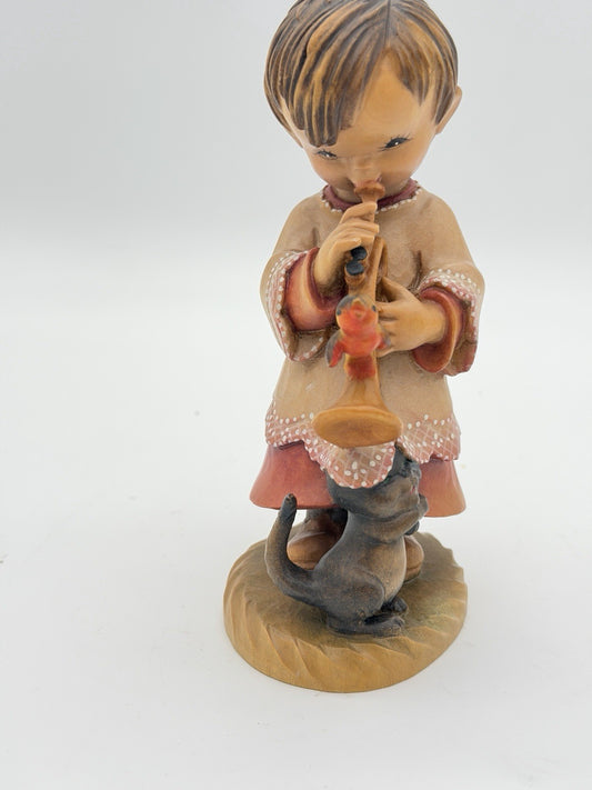 ANRI Italy Folk Art Hand Wood Carved Trumpeter Painted Figurine Vtg 6.25"