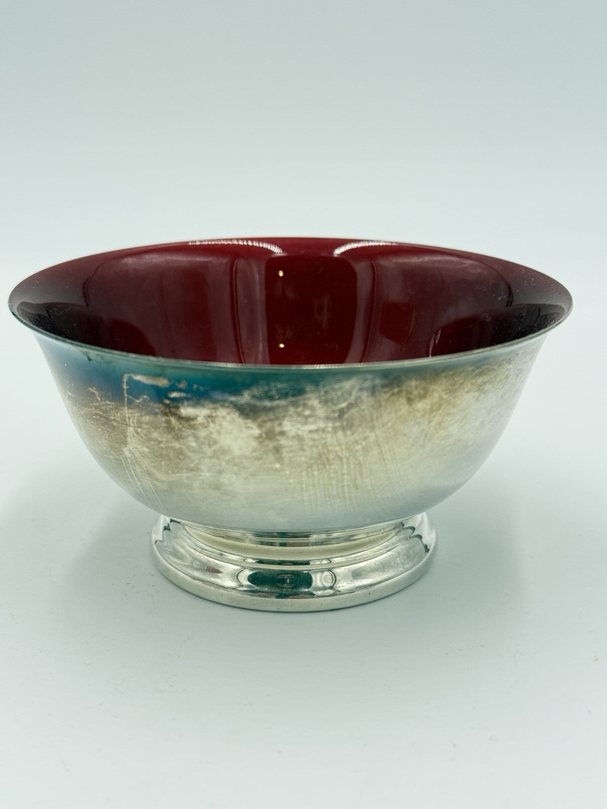 MCM Reed & Barton  Bowl #102 Red Enamel Silver Plated 5" Diameter