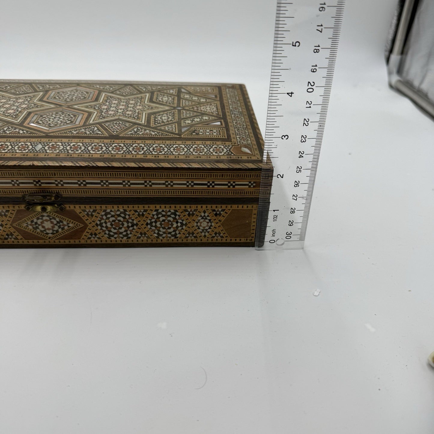 1950 Middle East Marquetry Mosaic Wood Inlaid Pearl Box Backgammon Inside