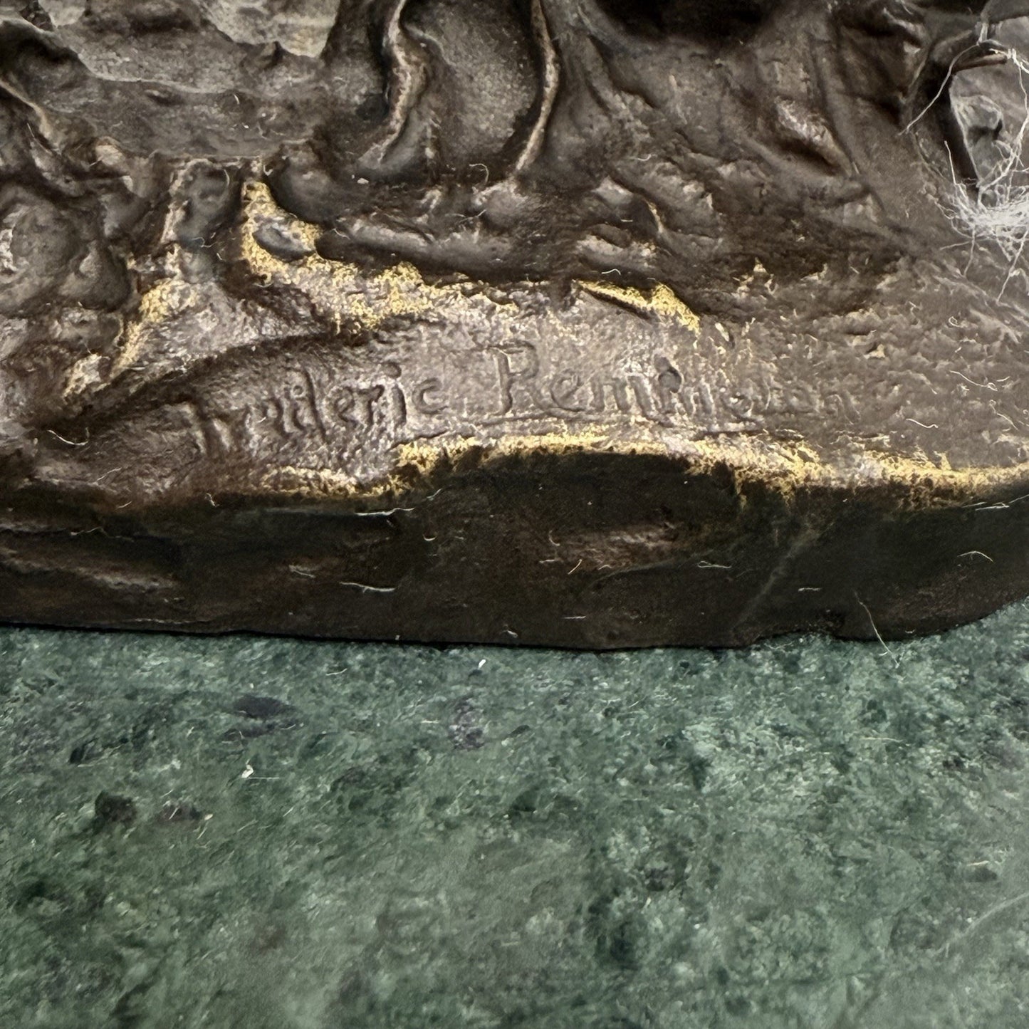 After Frederic Remington patinated bronze sculpture Outlaw Marble Base 8in