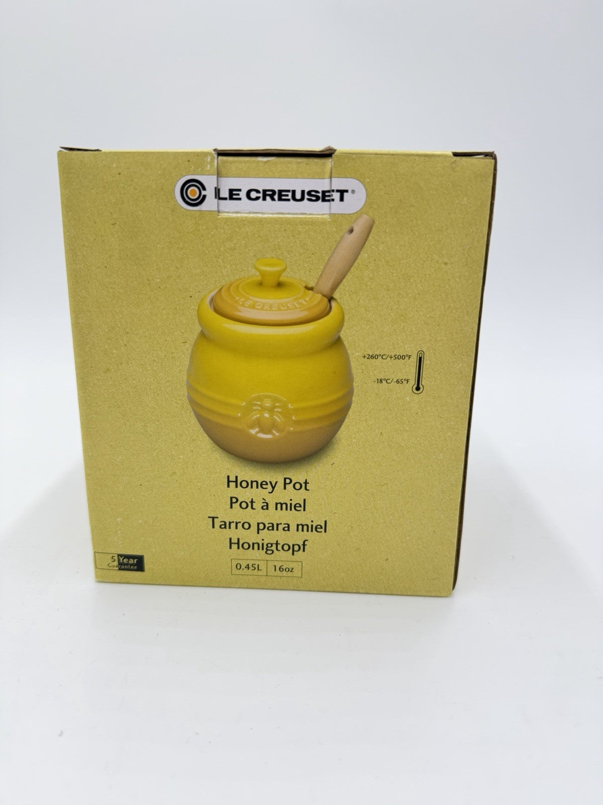Le Creuset Stoneware Dijon Yellow Honey Pot Dipper Set New