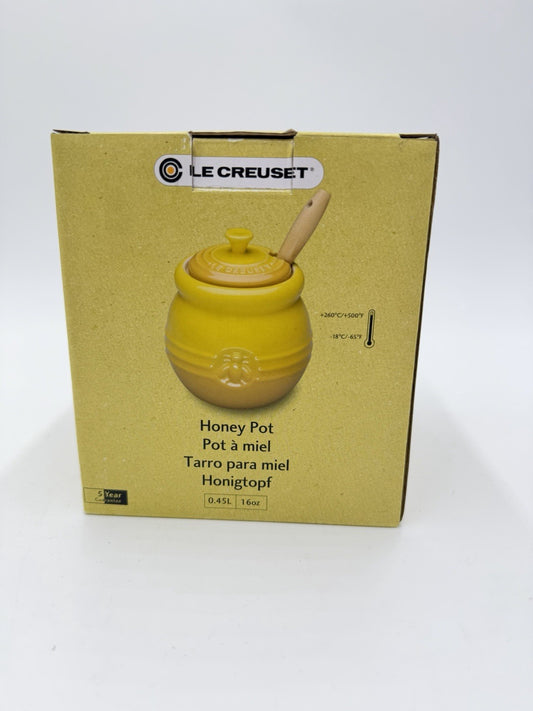 Le Creuset Stoneware Dijon Yellow Honey Pot Dipper Set New