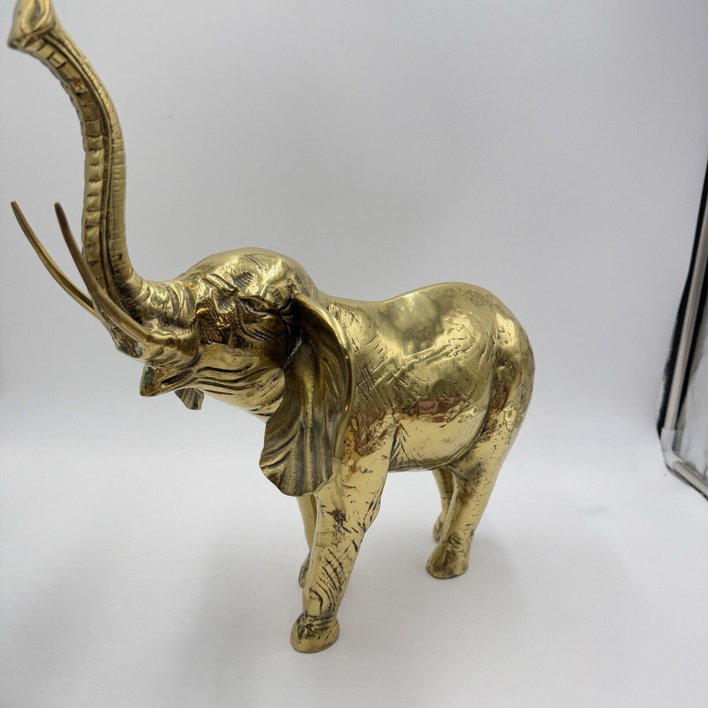 Solid Brass Elephant Sculpture Large 15”Tall Trunk Up Made In Korea Gold Heavy