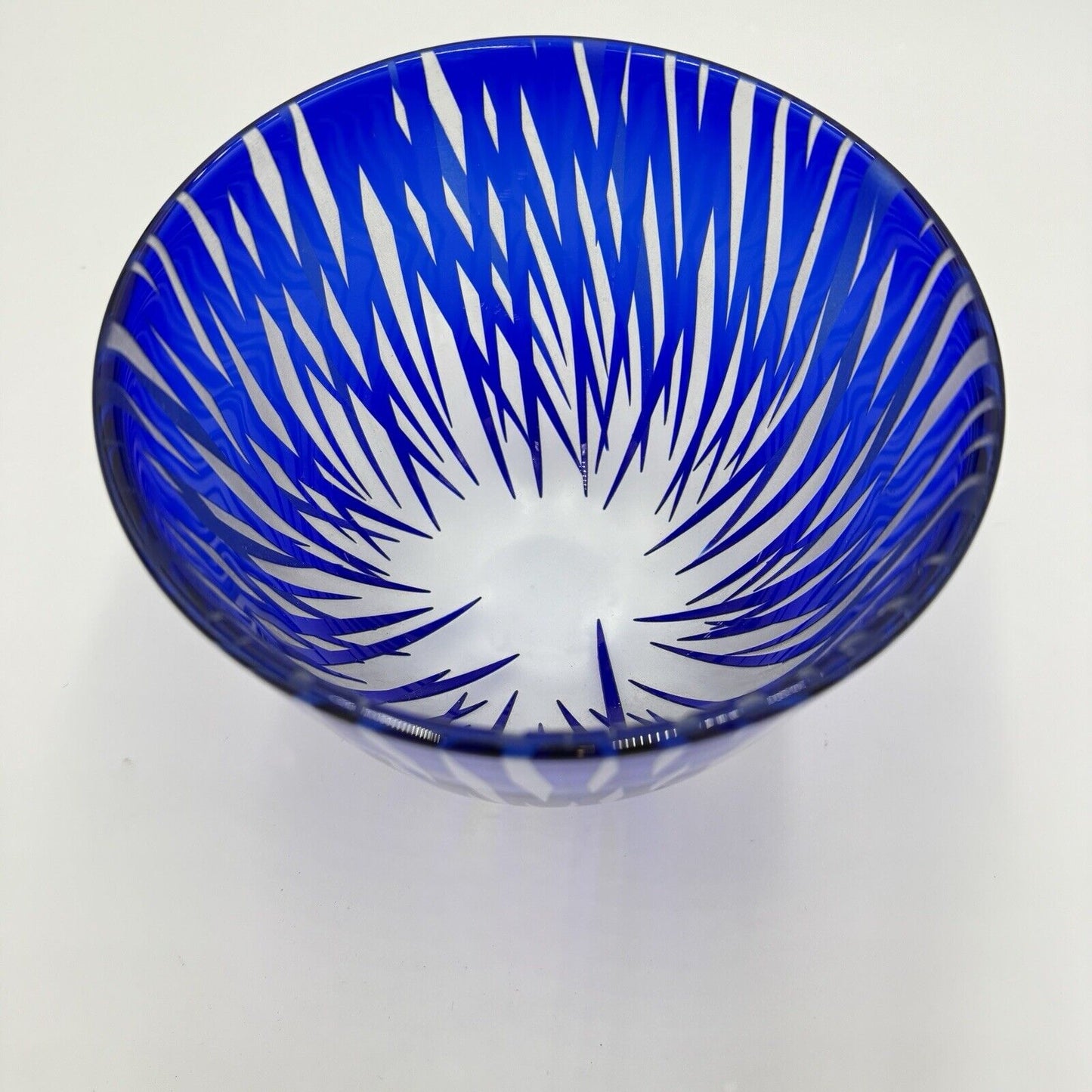 Engebretson Nielsen Art Glass Bowl Cobalt Interior Cut To Clear Signed 5”x6.5”