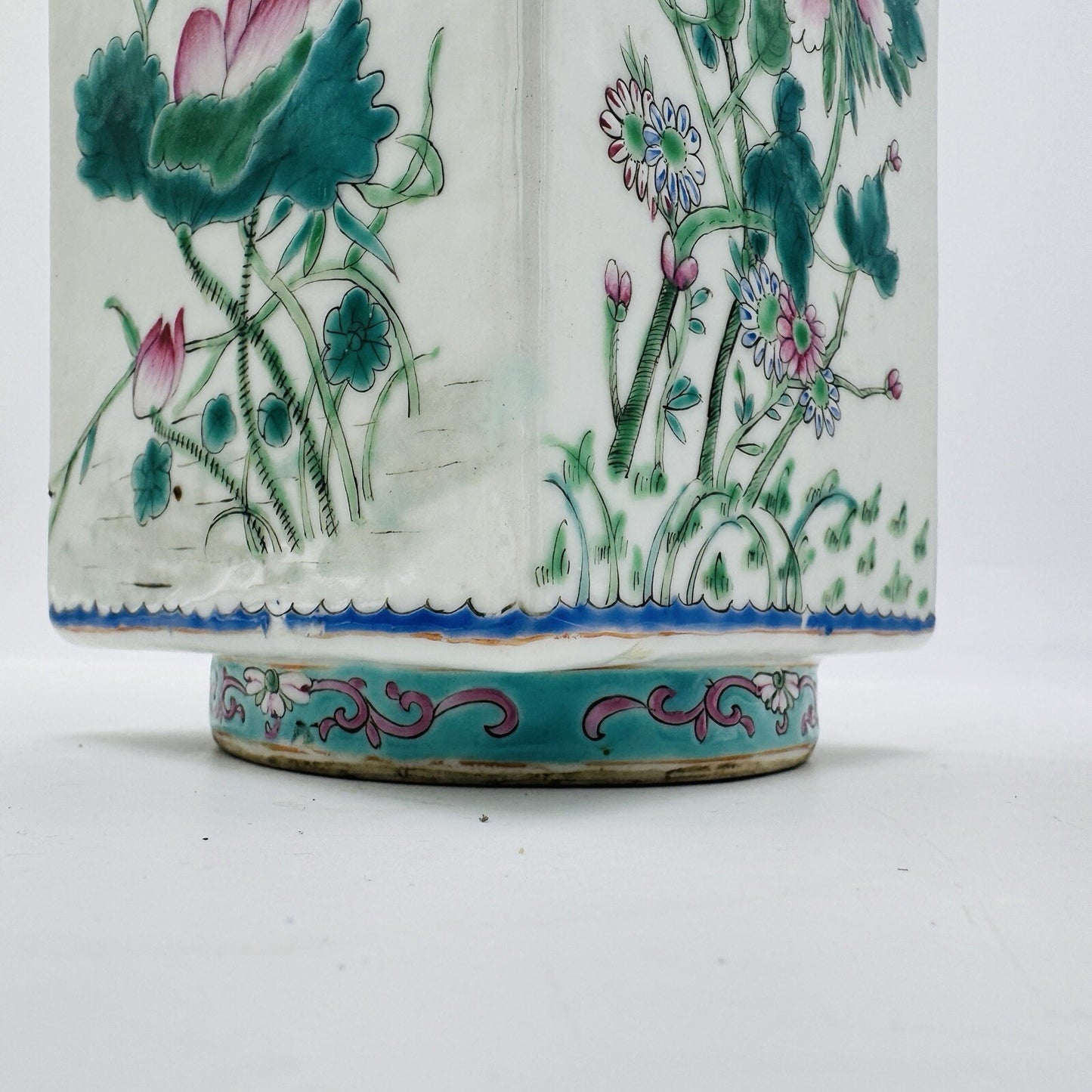 Antique REPUBLIC Chinese Famille Floral porcelain CONG vase CHINA MARK Rare