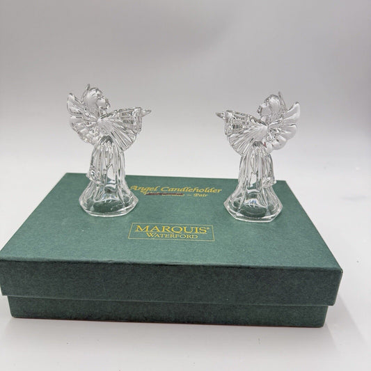 Marquis By Waterford Crystal Angel Candleholders W/box Figurines 4”