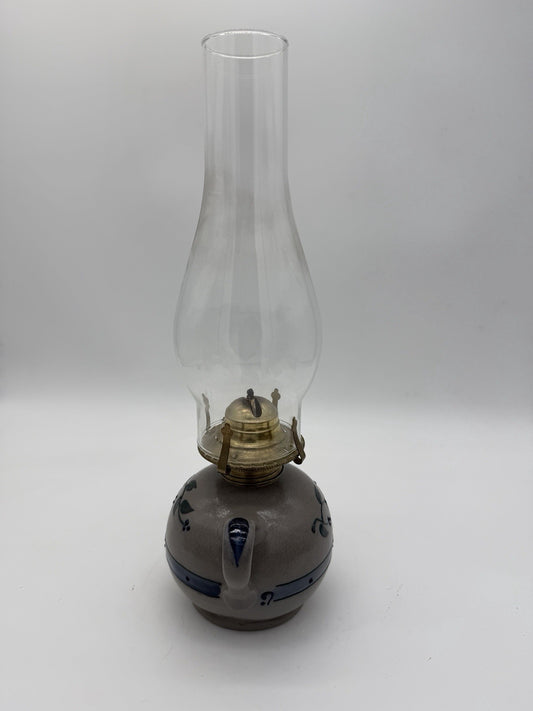 Rare Rowe Pottery Works Salt Glazed USA Oil Lamp Floral Pattern Painted 15”