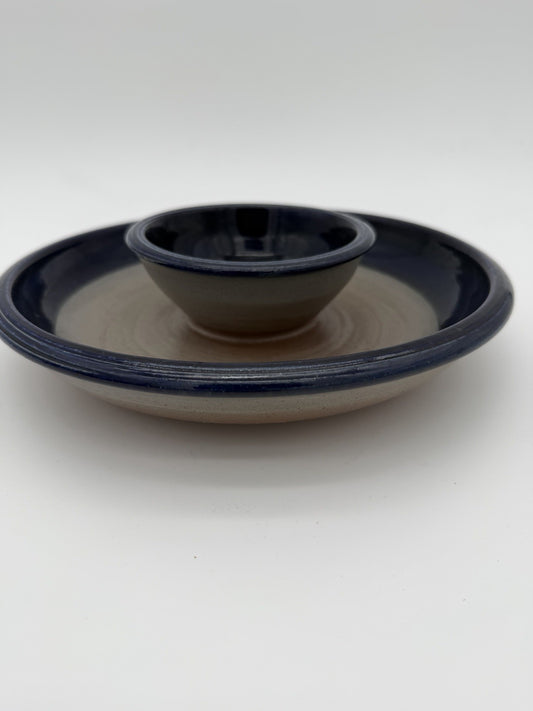 1Rowe art Pottery Works Salt Glazed Stoneware 11.25" Chip & Dip Platter WI 1991