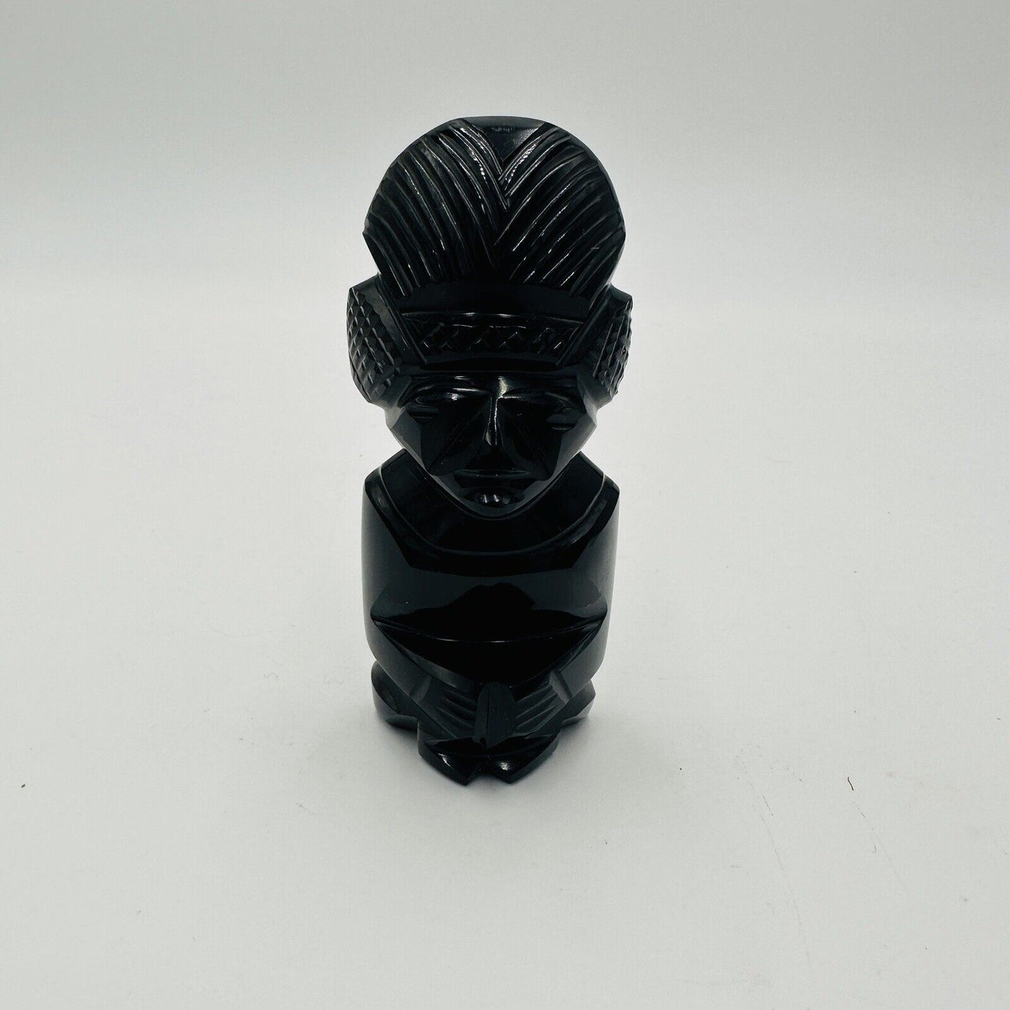 Black Obsidian Gold Sheen Hand Carved Aztec Mayan Idol Figurine 4.5in