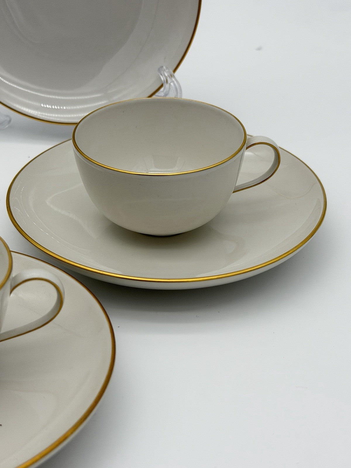 KPM Berlin Porcelain 1850 Demitasse Cups & Saucers White /gold Rim Antique