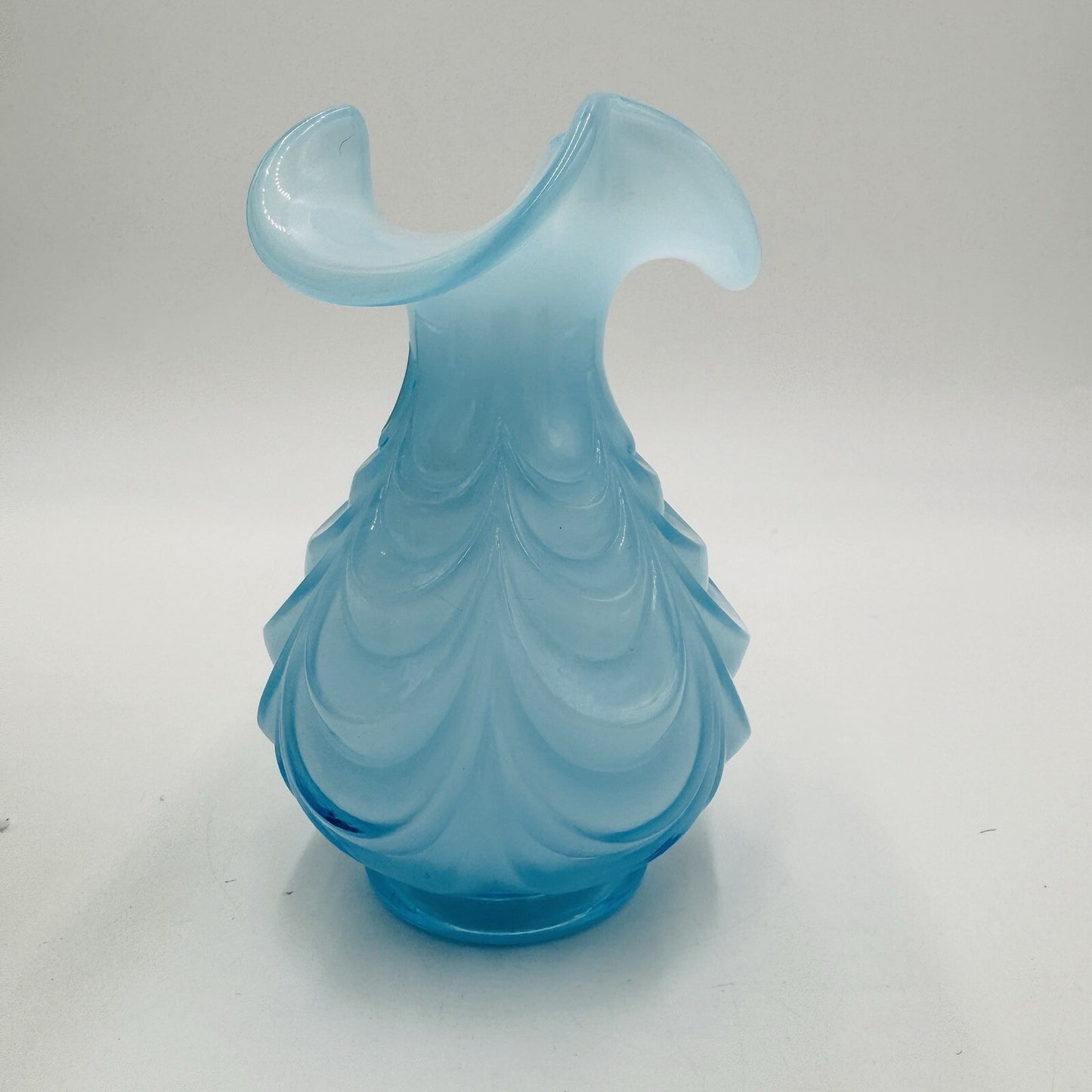 Fenton Art Glass Blue Drapery Small Vase MCM 6” Vintage USA Rare
