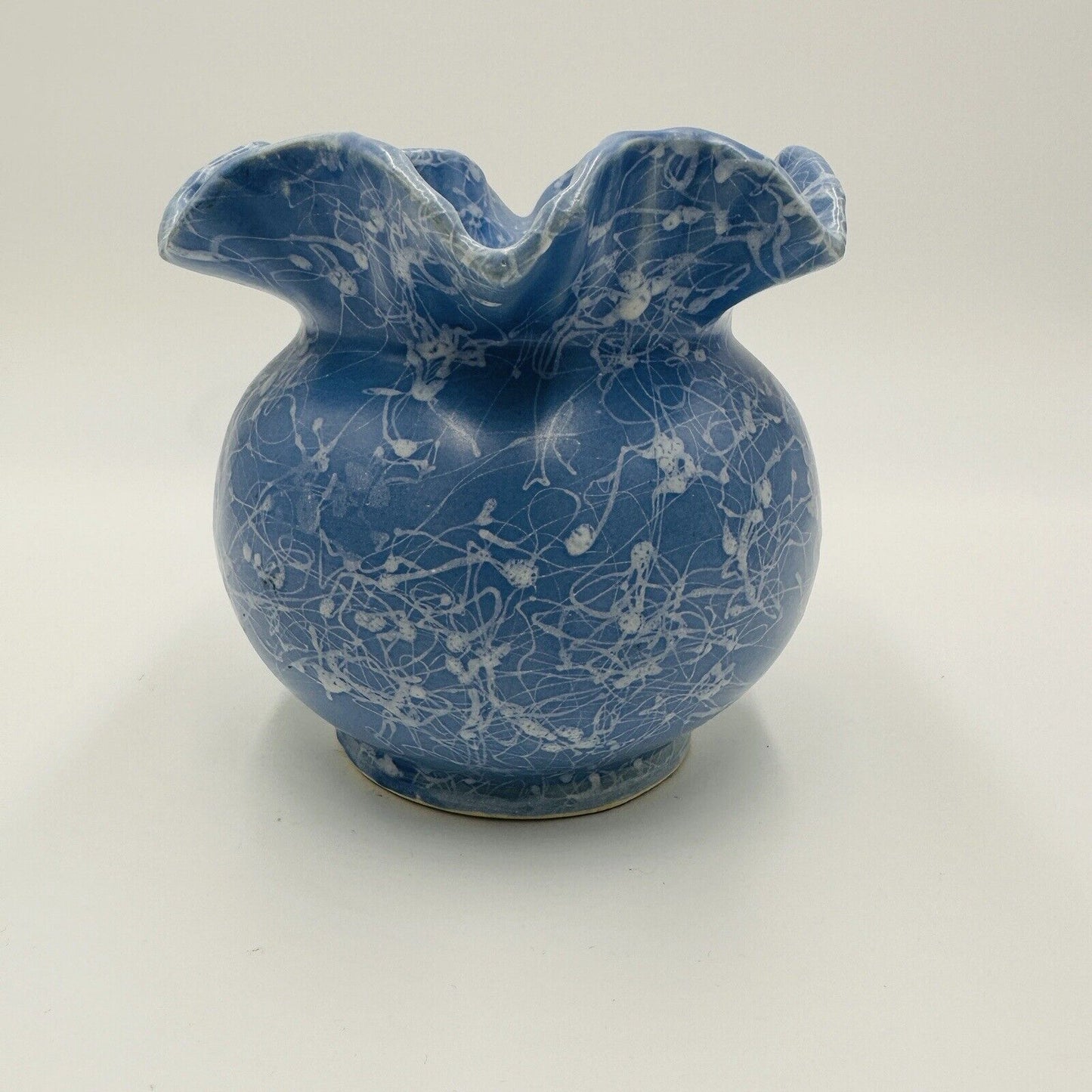 Shawnee Vase Studio Potter  Ruffle Blue Glaze Splatter Drizzle 5.5 in Home Decor