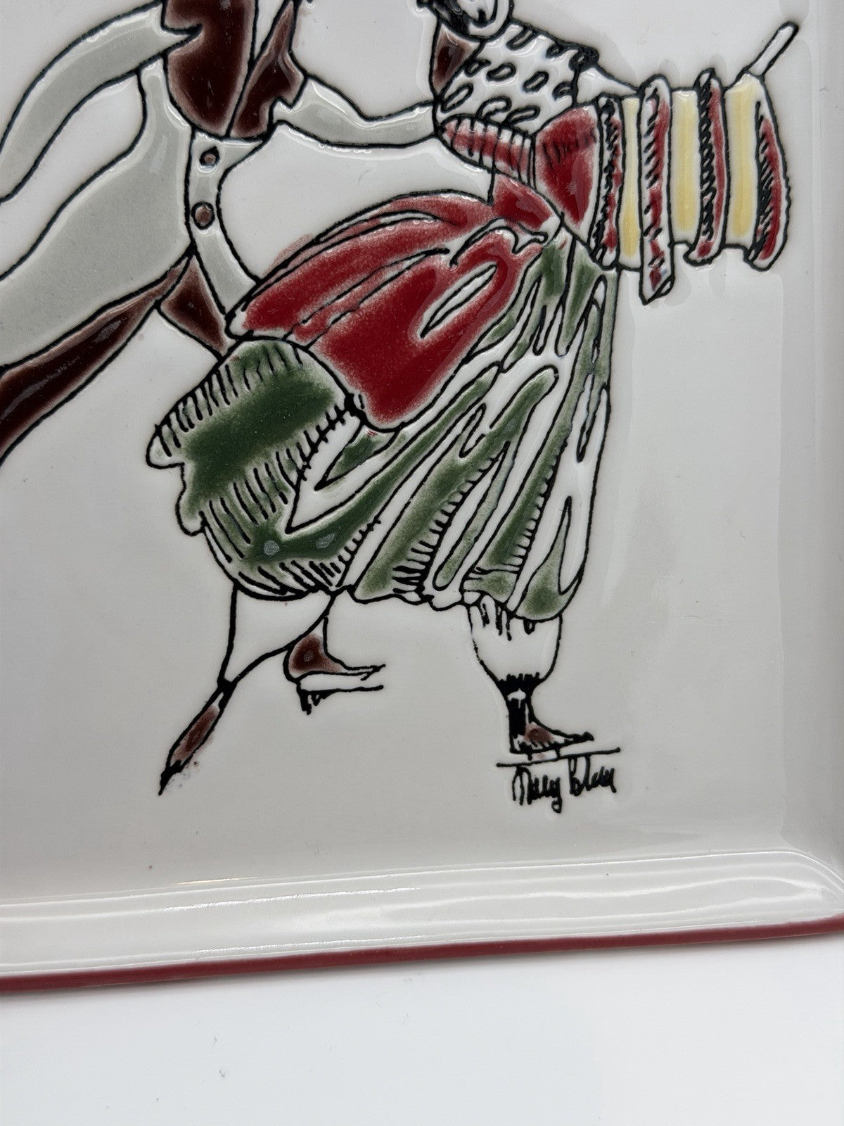 Rare Mary Blair Signed Stoneware Square Skating On Ice Trays Victorian Couples