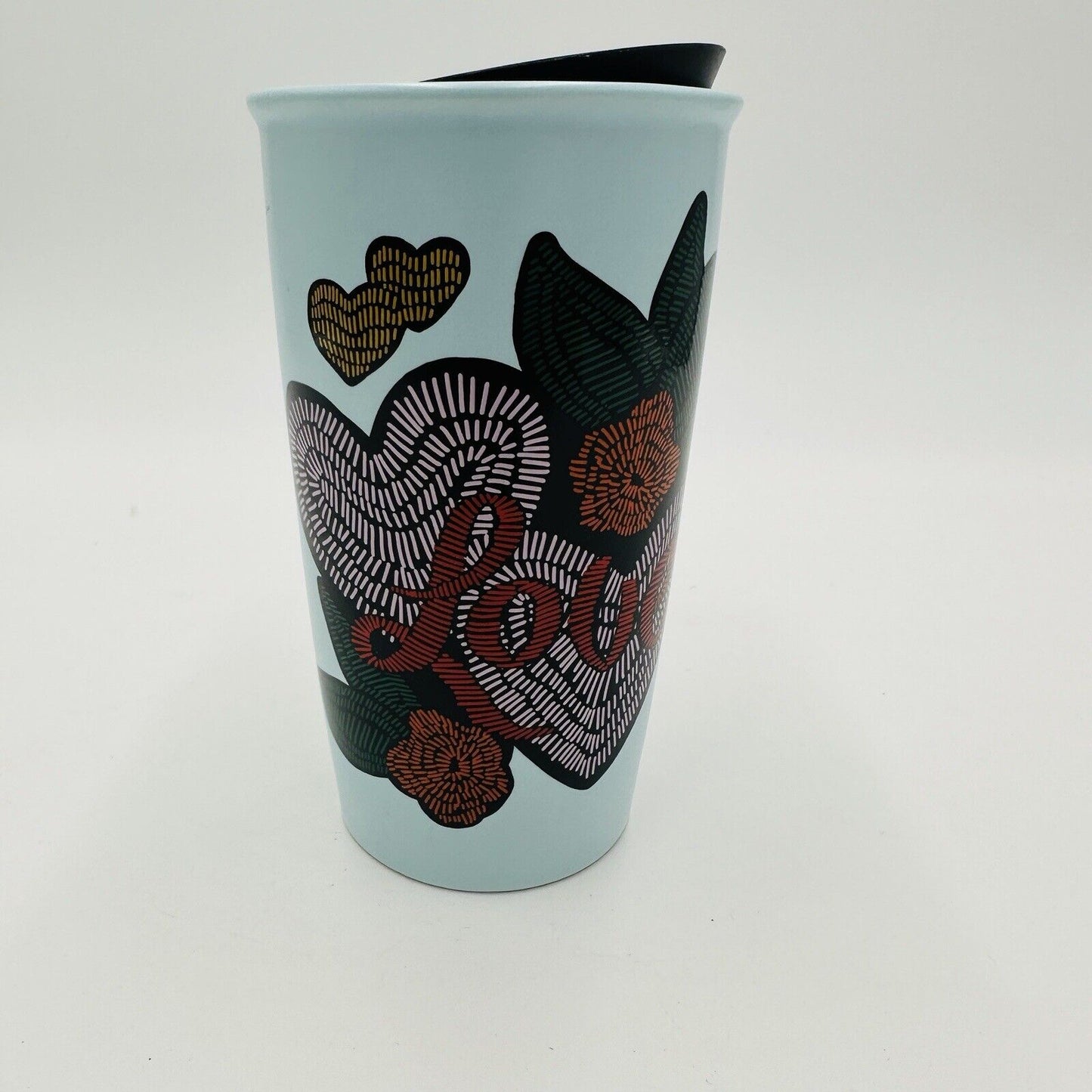 Starbucks Tumbler Love Valentine Stitch Tattoo Cup 12oz Ceramic Blue Coffee Mug