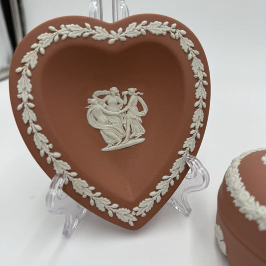 Wedgwood England Jasperware Terracota Trinket Box and Jewelry Trays Set Greek