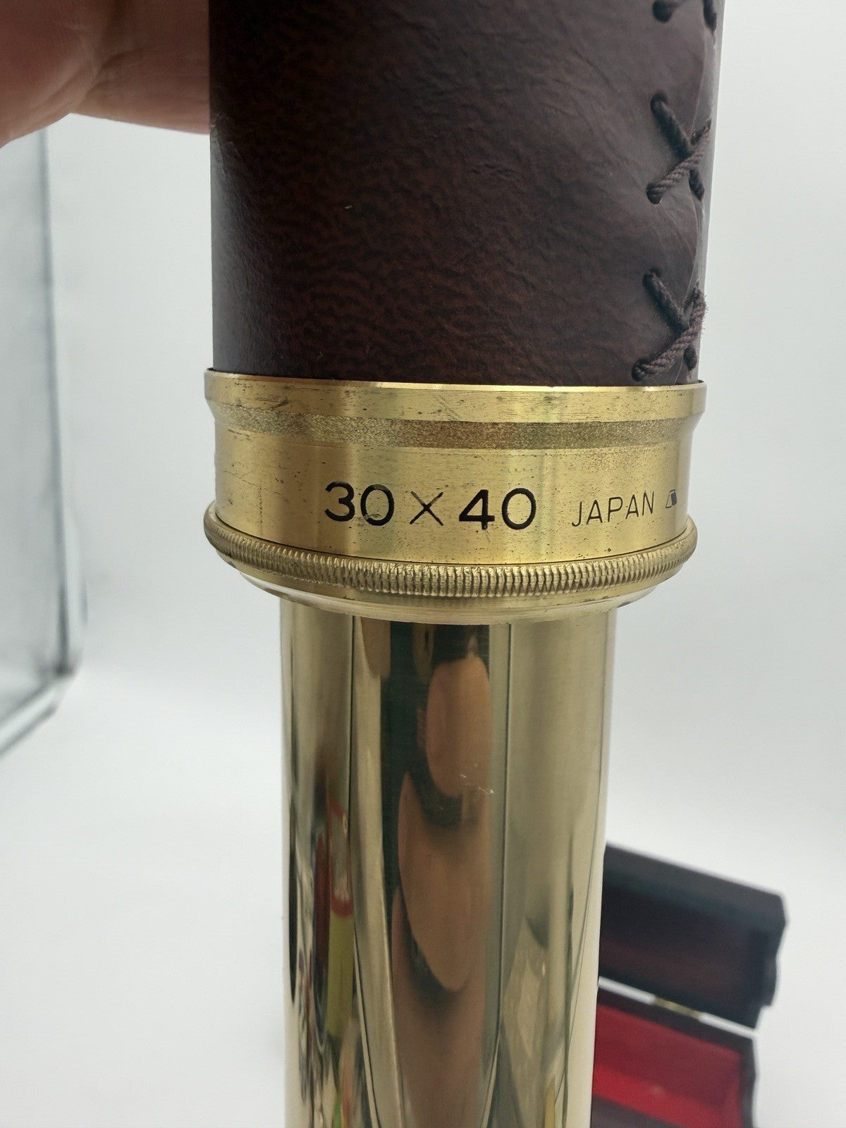 Antique Brass Leather Telescope 30 x 40 Wood Case maritime Spyglass Tube