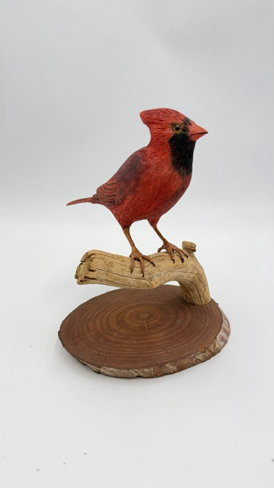 Folk Art Carved 1989 Northern Cardinal Red Wood Carved Bird Sculpture Signed 7.5