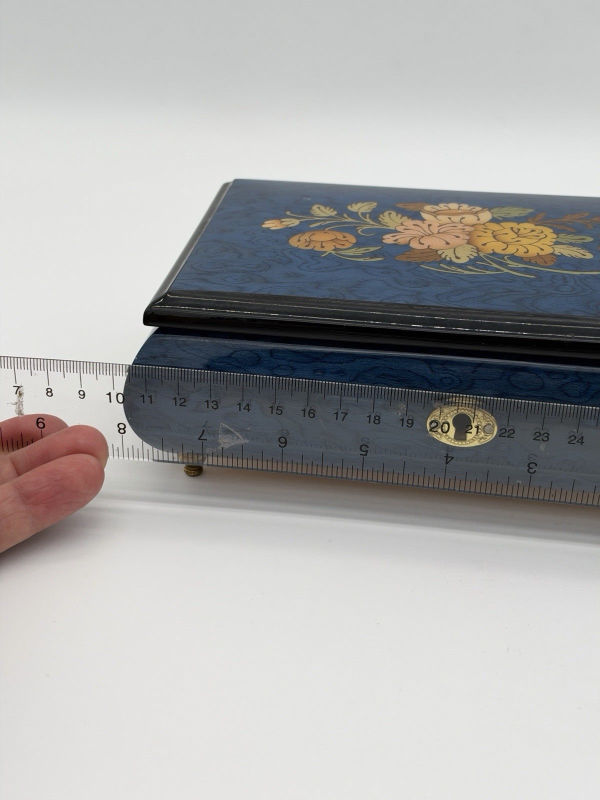 Sorrento Italy Blue Floral Inlay Wooden Music Box Plays Memorie Cats Works