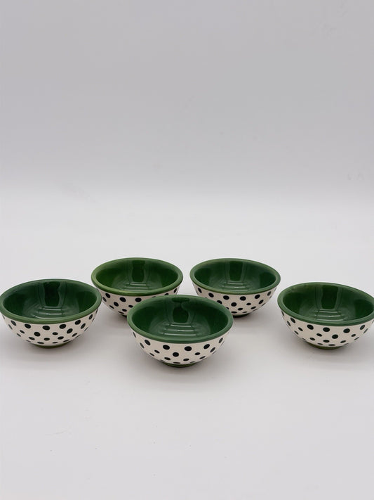 Pioneer Woman Green Flea Market Cerami Retro Dot Green Dipping Bowls 3.125 Rare