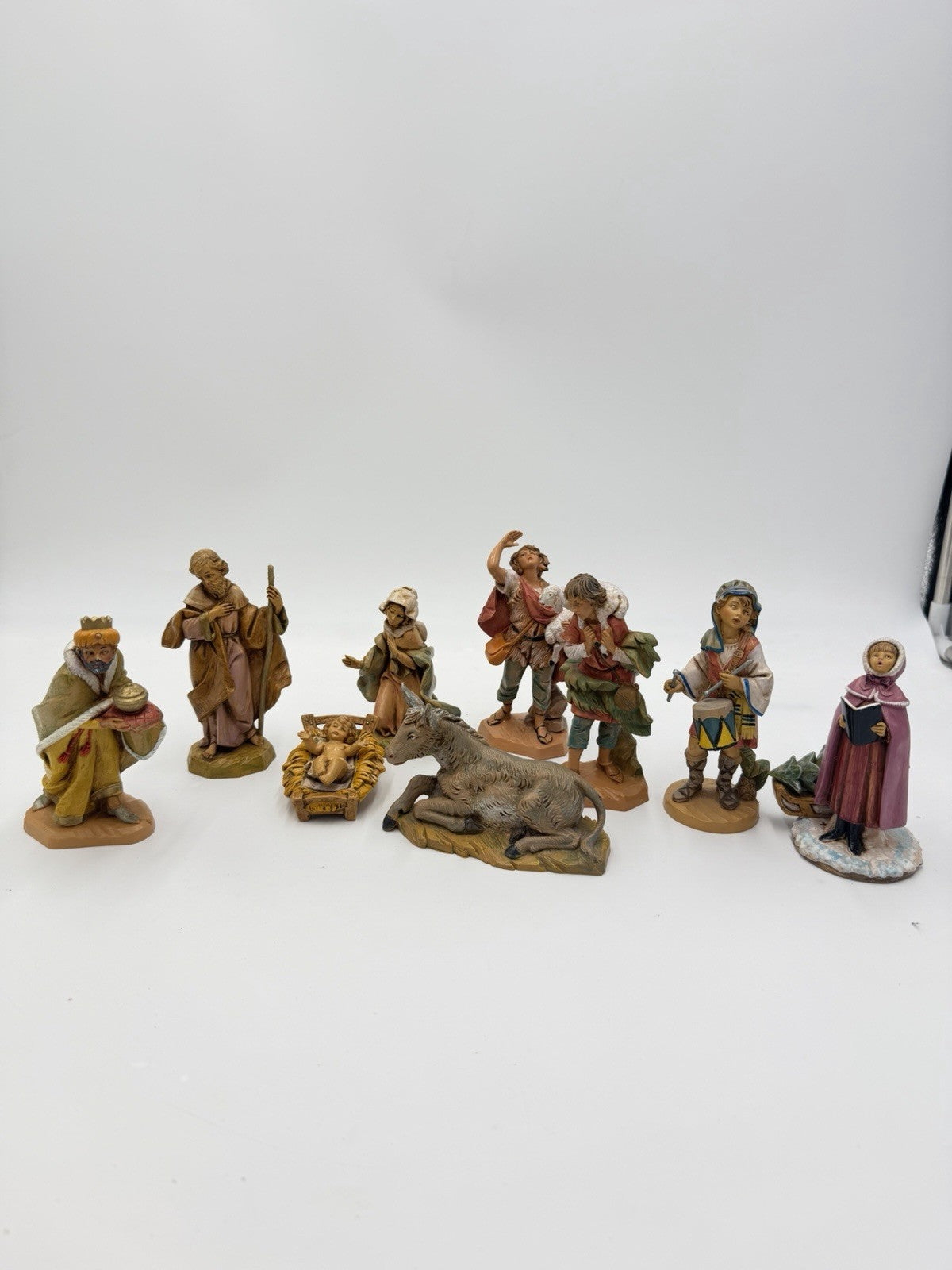 Vtg Fontanini Italy Nativity Holy Family Shepherds Donkey Figurines Set 10 PCs