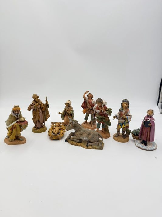 Vtg Fontanini Italy Nativity Holy Family Shepherds Donkey Figurines Set 10 PCs