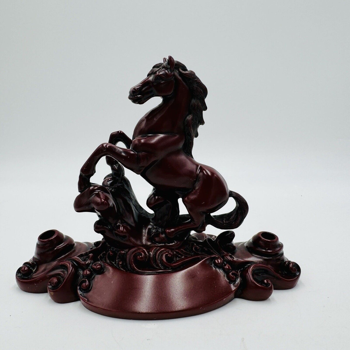 Chinese Red Resin Galloping Horse Pen Holders Desk Paperweight Vintage