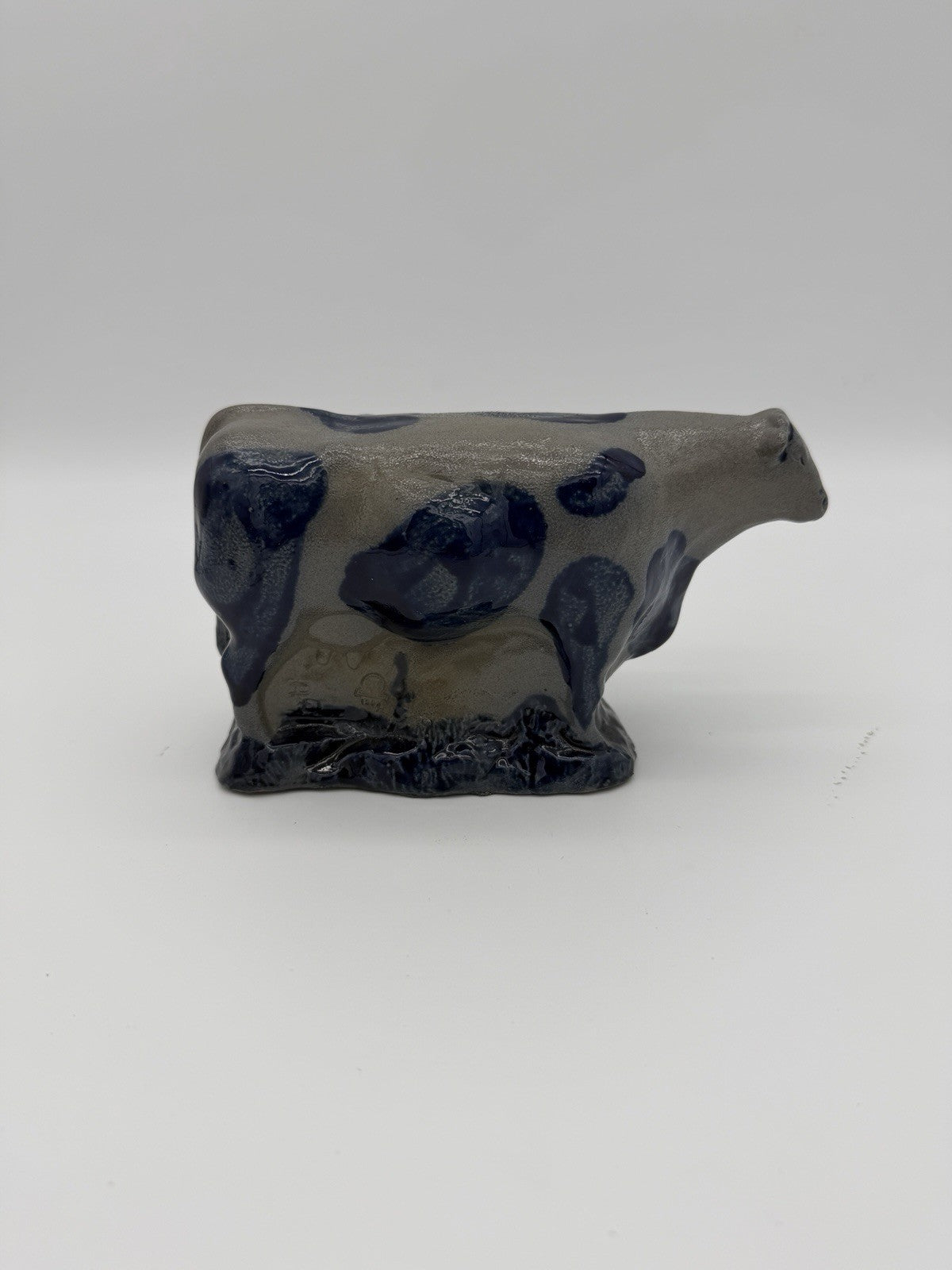 Rowe Art Pottery Salt Glaze Works Blue Holstein Cow Figurine 1990 Vintage USA