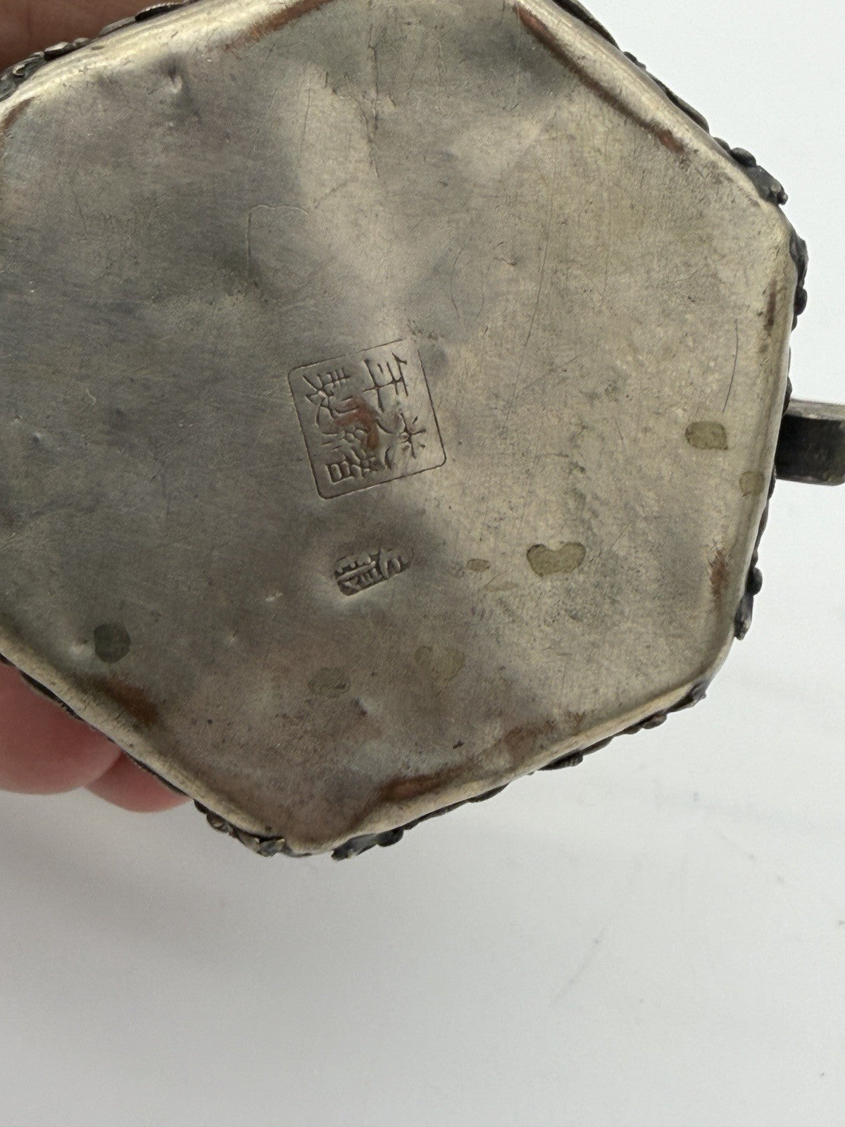 Antique Guangxu reign hexagonal Qing Dynasty Chinese metalwork pewter teapot