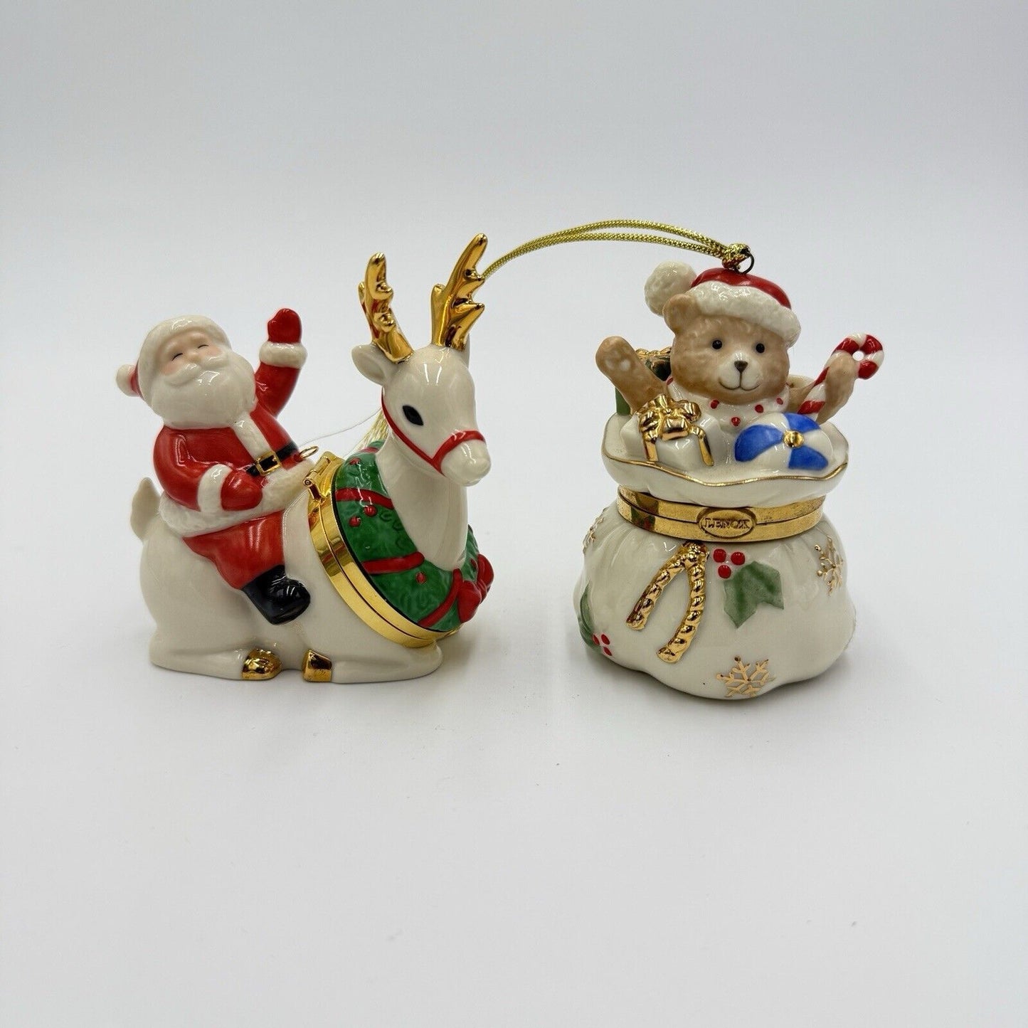 Lenox Porcelain Treasures Collection Christmas Ornaments Santa Sleigh Gift Bag