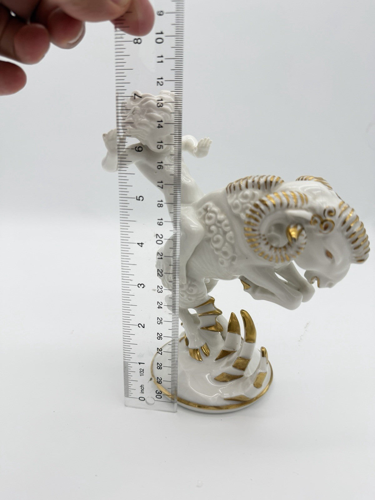 Hutschenreuther Art Deco porcelain High Spirits putto riding ram figurine 7”