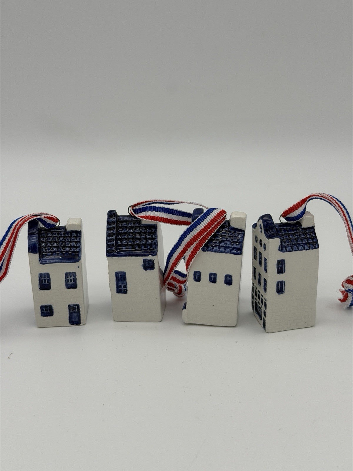 Rare Delft Blue Dutch 2” Mini Canal Houses Christmas Ornaments Set 4