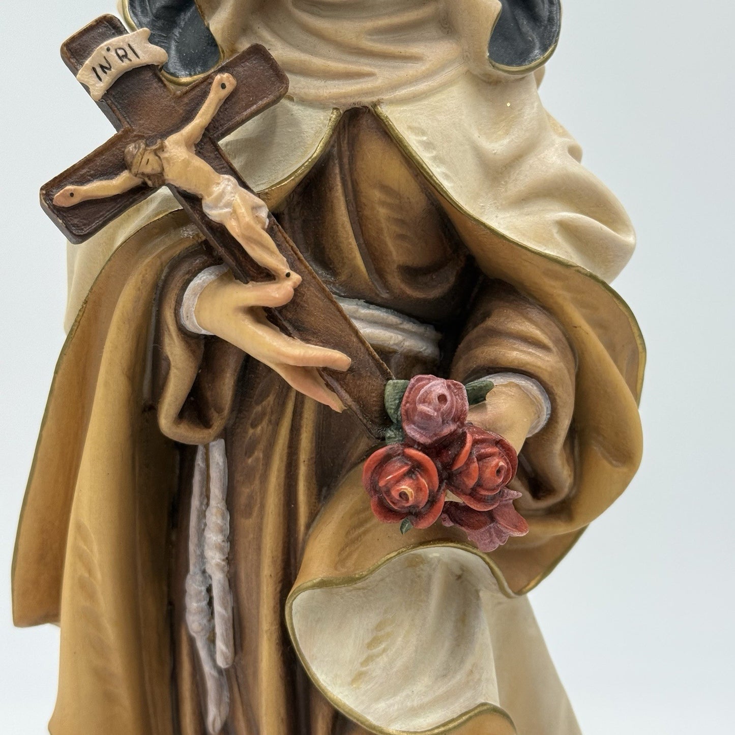 Folk Art Karl Demetz Wood Carved Saint Therese of Lisieux Figurine 12” Italy