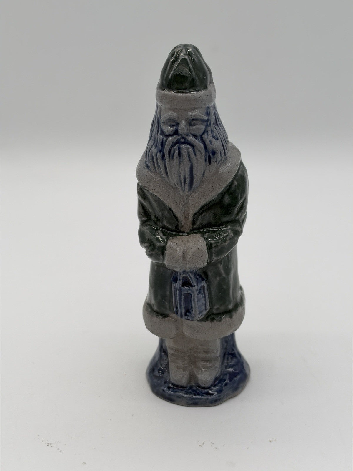 Rowe Pottery Works Green/blue Santa With Lantern Salt Glaze Figurine 5” Rare