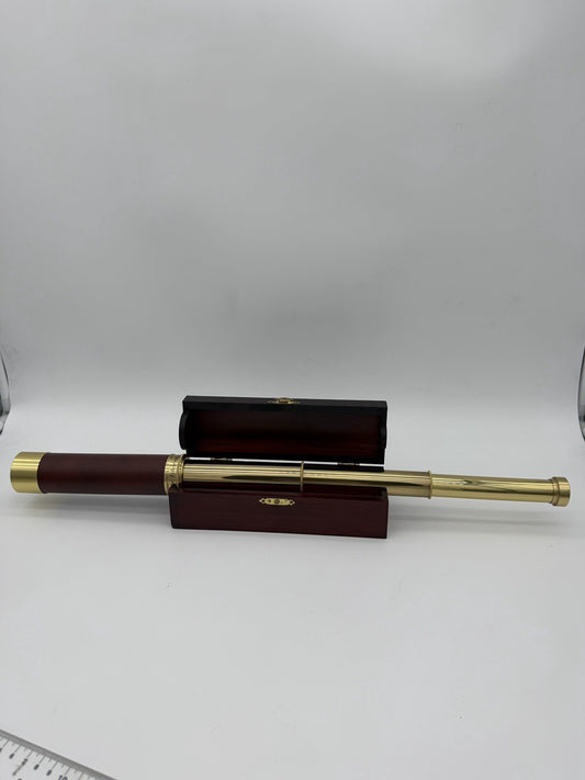 Antique Brass Leather Telescope 30 x 40 Wood Case maritime Spyglass Tube