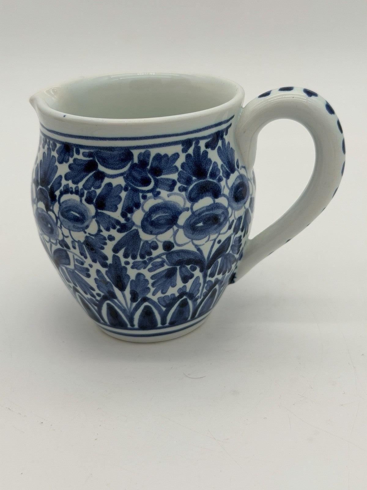 Delft Blue /white Dutch Pottery Floral Pitcher Small Ceramic 3”vintage Signed