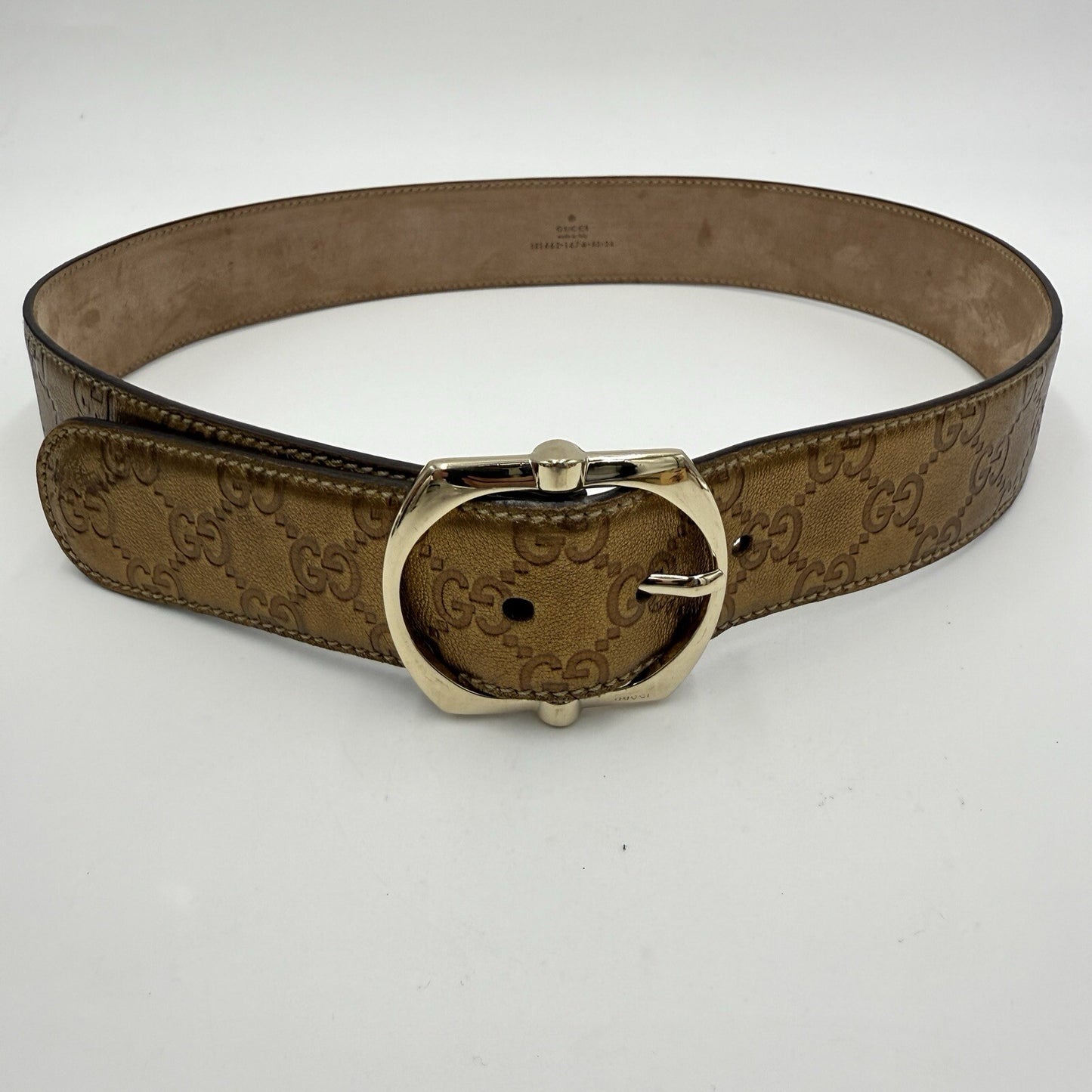 Gucci Bronze Metallic Guccissima Monogram Leather Belt Sz 85/34" Italy Authentic