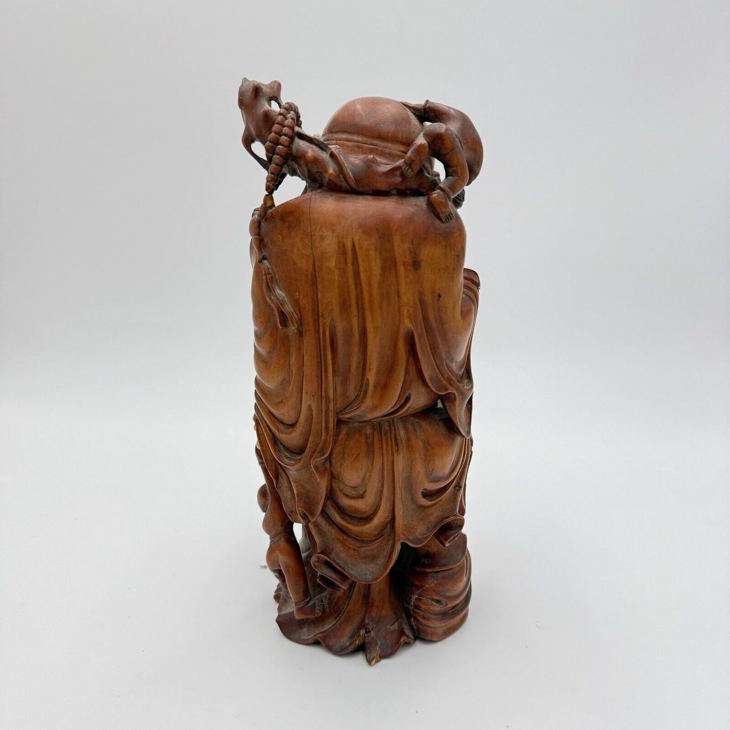 Antique Fine Hand Carved Laughing Buddha Chinese Figurine Folk Art 9.5” Solid