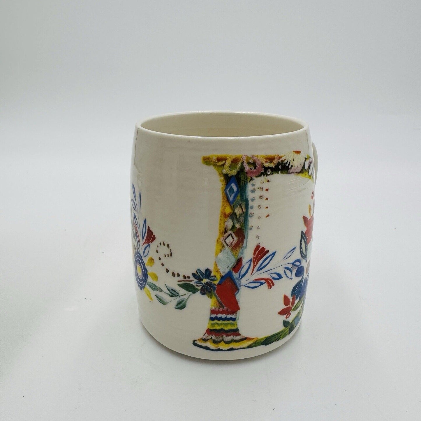 Anthropologie Starla Halfmann Monogram Letter D Floral Coffee Mug Ceramic