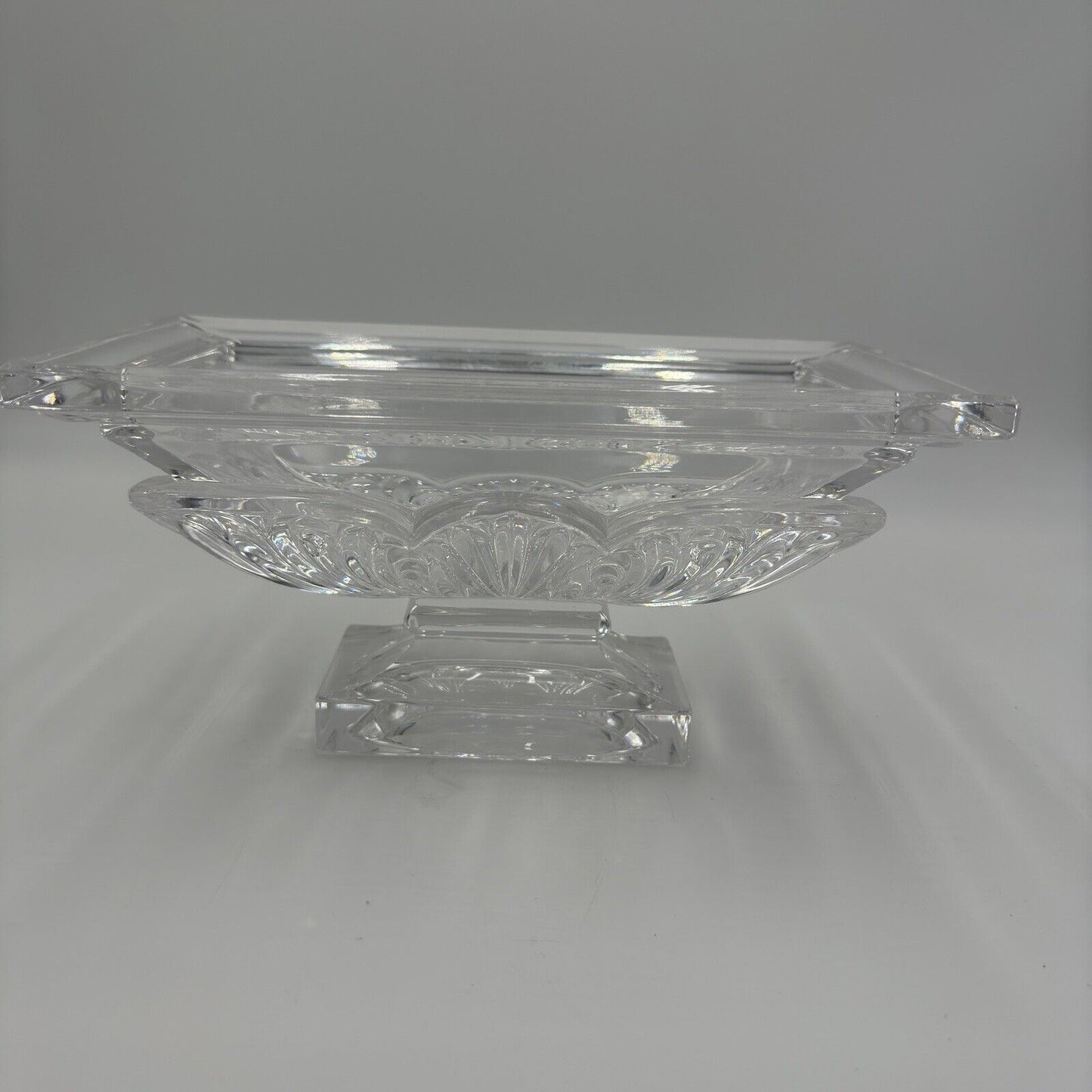 Bohemian Handcut Crystal Footed Jardiniere - Art Deco Acanthus Bowl Clear