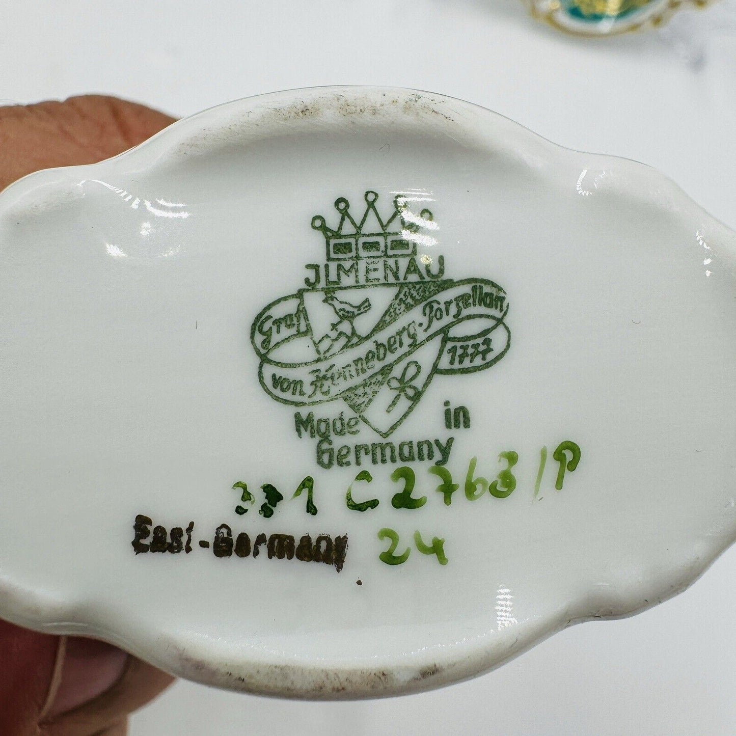 JLmenau Germany Graf Von Henneberg Green 5in Trinket Dish Set Antique