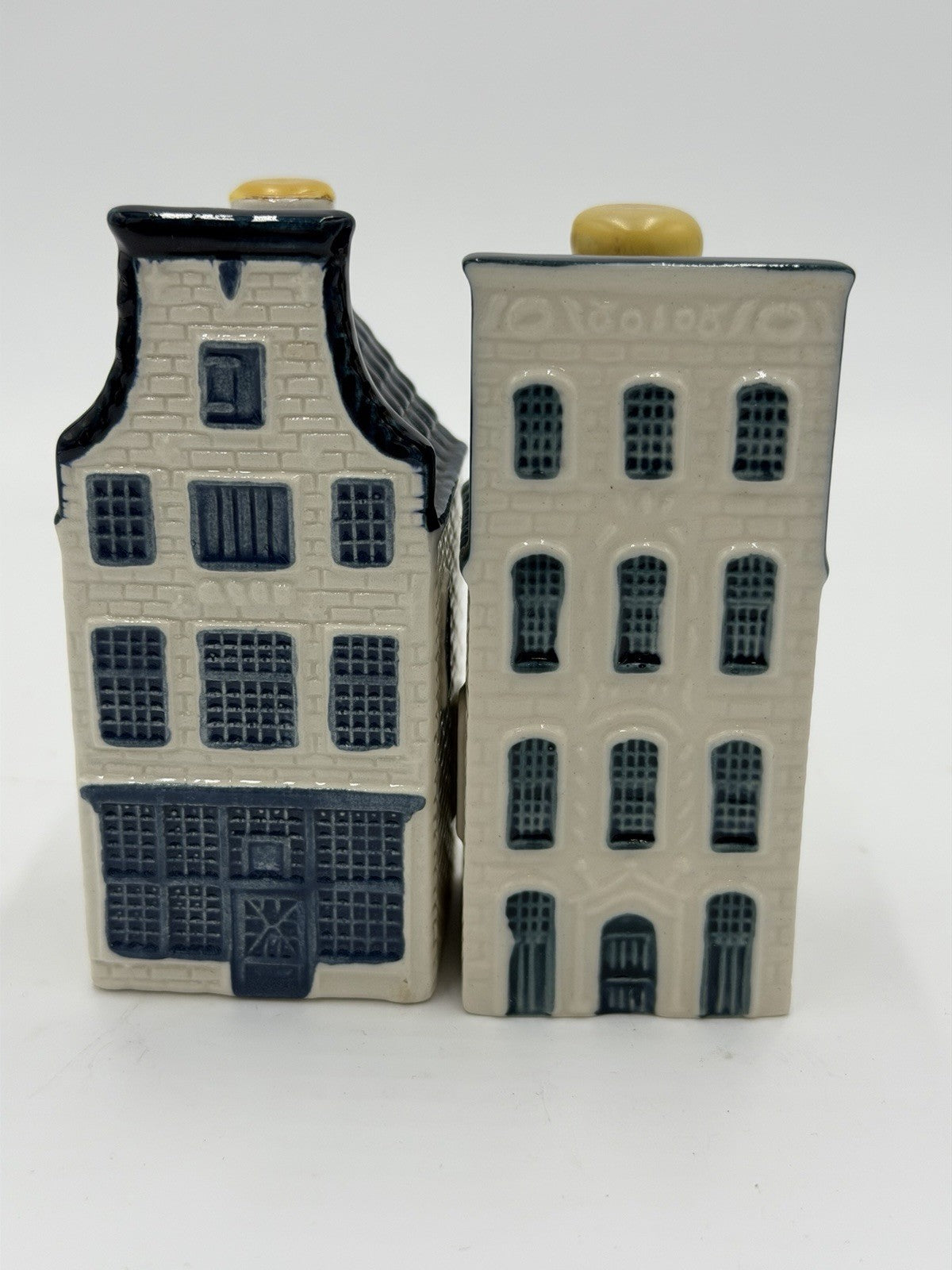KLM Blue Delft Porcelain Empty Houses Decanters # 23 & 27 Figurines Netherlands
