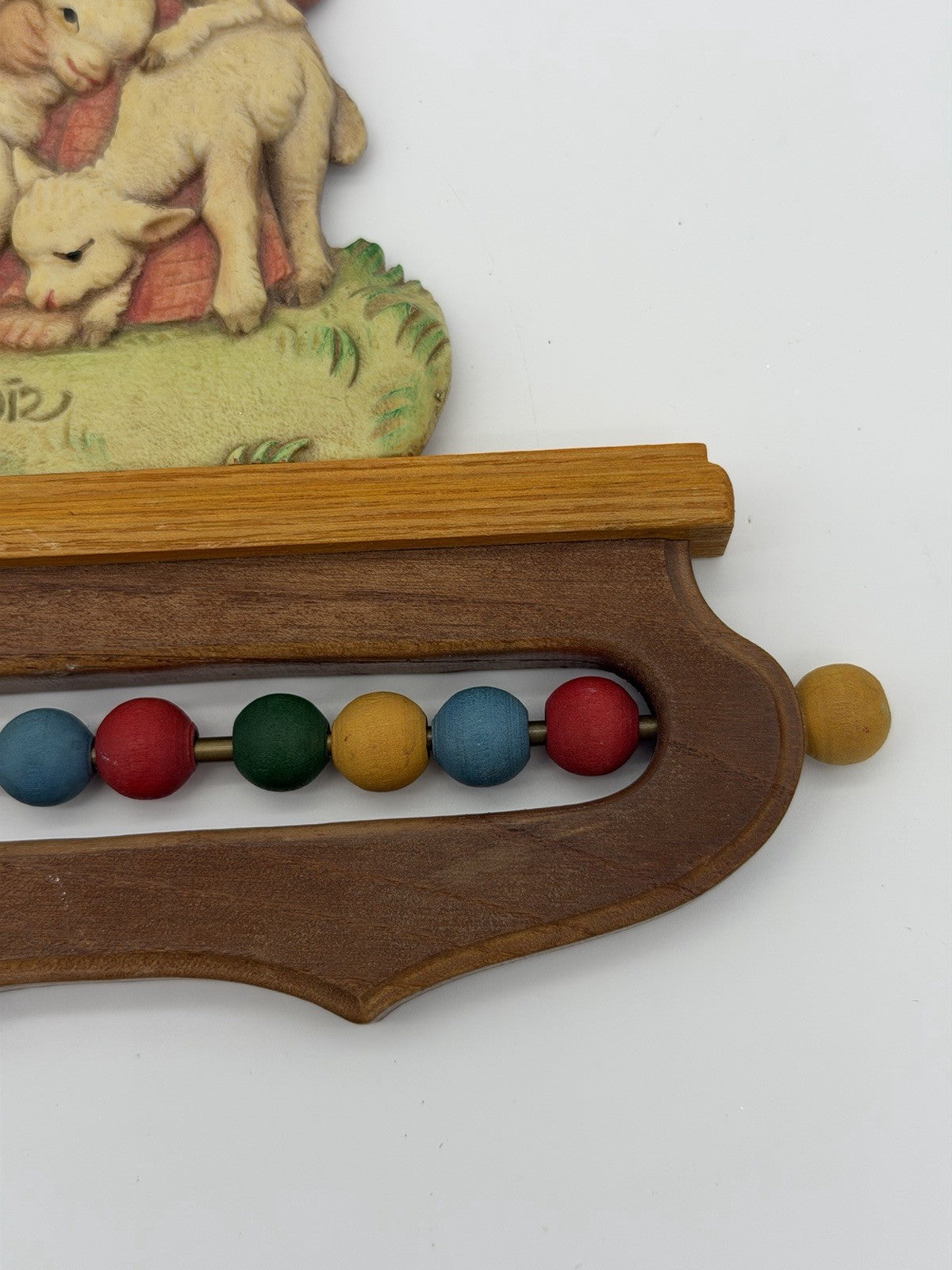 ANRI Ferrandiz Italy wood carving nursery wall decor child w/ lambs abacus