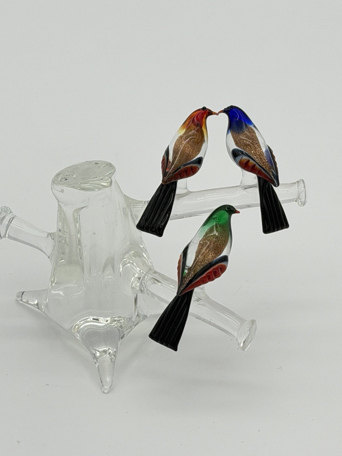 Vintage Murano Venice Italy Art Glass Birds On Branch Miniature Figurine