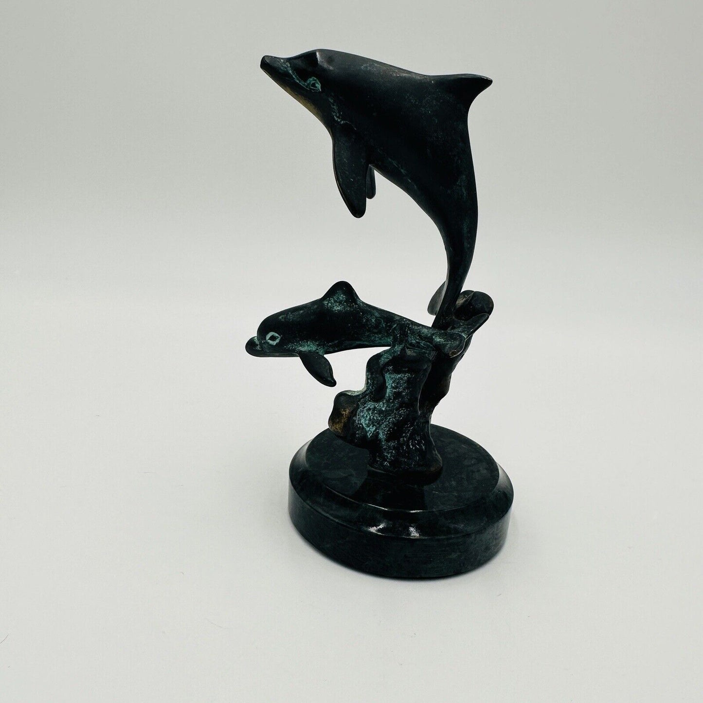 SPI Gallery Handmade Brass And Marble Double Dolphin Art Sculpture Ocean