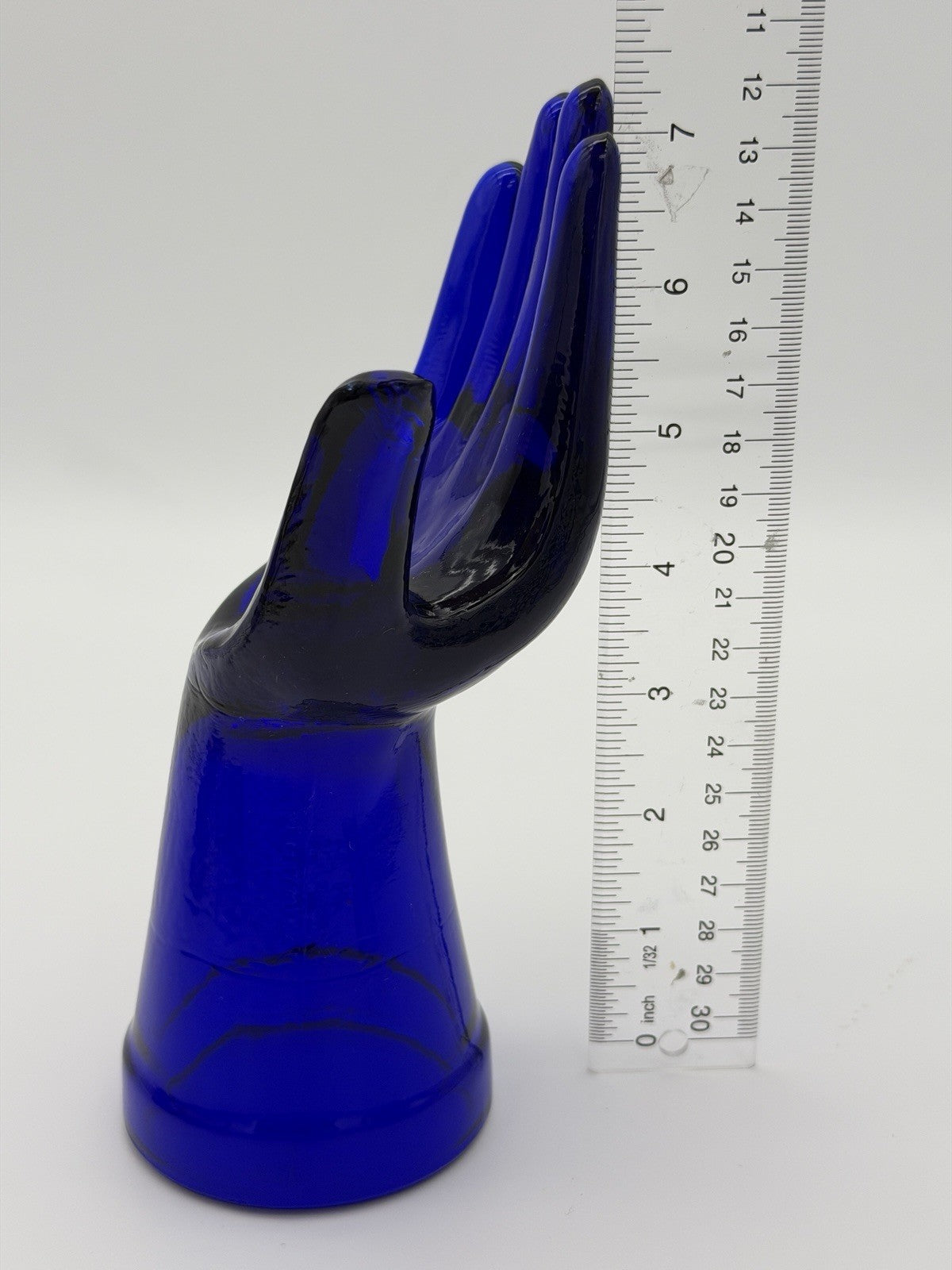 Cobalt Blue Art Glass Ring Holder Jewelry Display Hand 7.5”vintage MCM