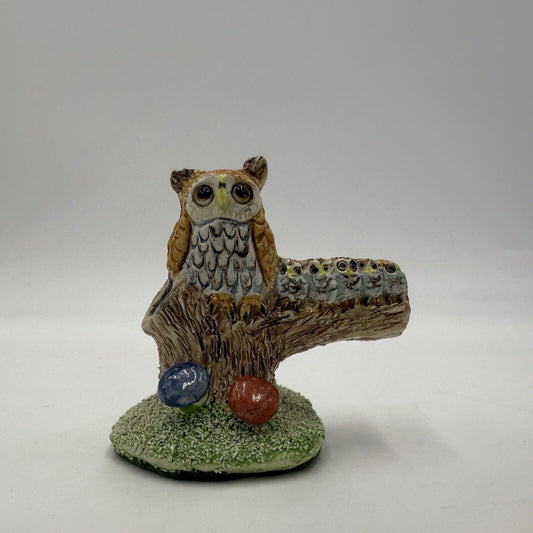 Basil Matthews Owl & Baby Owlets on Branch Signed Vintage England Figurine