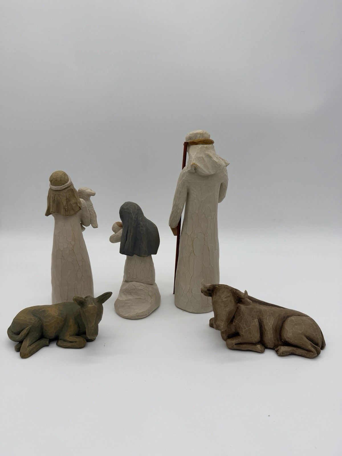 Willow Tree Nativity 1999 Susan Lordi 5 PCs Mary Joseph Shepherd Cow Donkey Set
