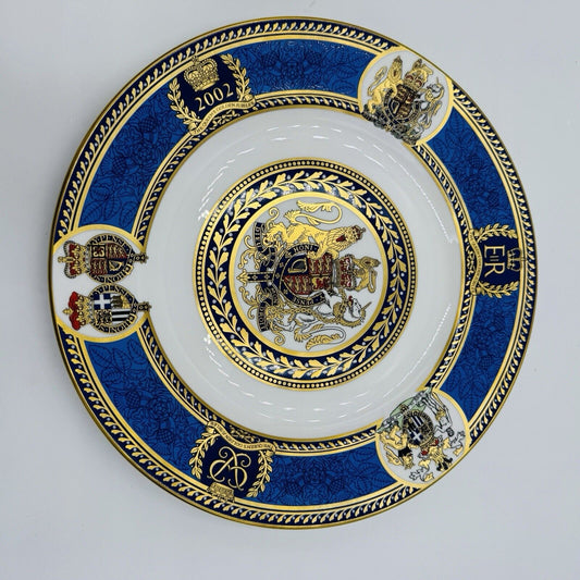 Spode Queen Elizabeth II Golden Jubilee Royal Arms Porcelain Plate Blue Gold